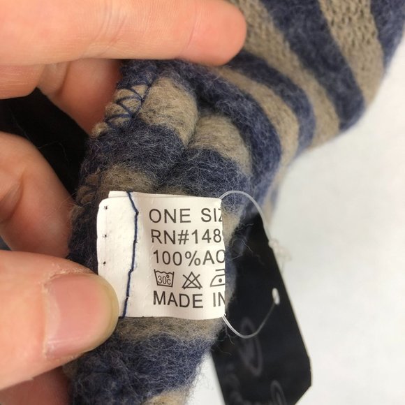 GM NWT Women's One Size Grey Blue Striped Hooded Fringe Trim Poncho Sweater - Picture 6 of 8